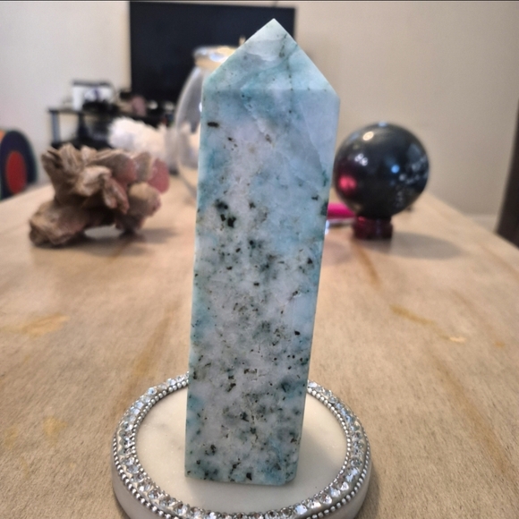 Natural Chrysocolla Blue Green Crystal Point Obelisk Tower #6 - Picture 4 of 11